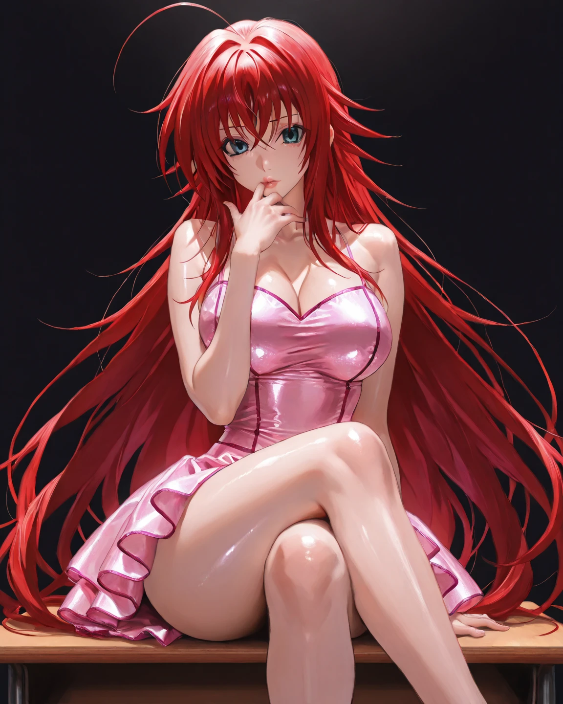 a close up of an asian woman in a red dress with long red hair, rias gremory, seductive girl, erza scarlet as a real person, ikki tousen, kurisu makise, highschool dxd, makise kurisu, anime girl named lucy, with long red hair, she has red hair, red haired goddess, big breasts, high quality, realistic,