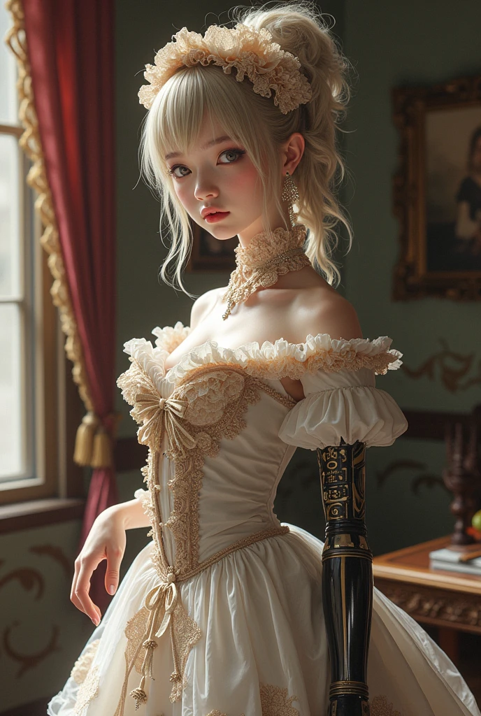 [Detailed illustrations, art based on extremely ideal anatomy, very detailed and detailed drawings, slow and delicate lines, realistic texture expression],(((Color tressed lines)),(Artwork with outstanding craftsmanship),(((Strange bedroom background)),Girl Japanese Beauty 15 years old (Luxury girl) [Cat ears (plump) (large, drooping breasts, (wide areolas))], Babydoll White Corset (Ribbon Ruffled Lace Fabric (Lolita Fashion)),(Realistic and Lustrous Skin Expression ((High Humidity))(Soft Body))),Transparency Soft Ambient Light,Gravure (((Seated Weakness)))),((Fine and Beautiful Skin Expression (Transparency))),(Perfect and Beautiful Face,Realistic Face Details),(Perfect Eyes (Realistic Eye Details (Beautiful iris drawn in detail(sharp pupils))),(Perfectly proportioned proportions)),(Design built to a high level,((Advanced structural understanding)),Ideal color coordination),(((Complex decoration (Ultra-dense detail))),(Detail,High definition),[Ultra-precision detail,HighQuality,High resolution,(Multilayer texture))],(( Accurate simulation of the interaction between light and material, understanding of air flow, mechanically correct expression))), ((visual art with a sense of narrative)).