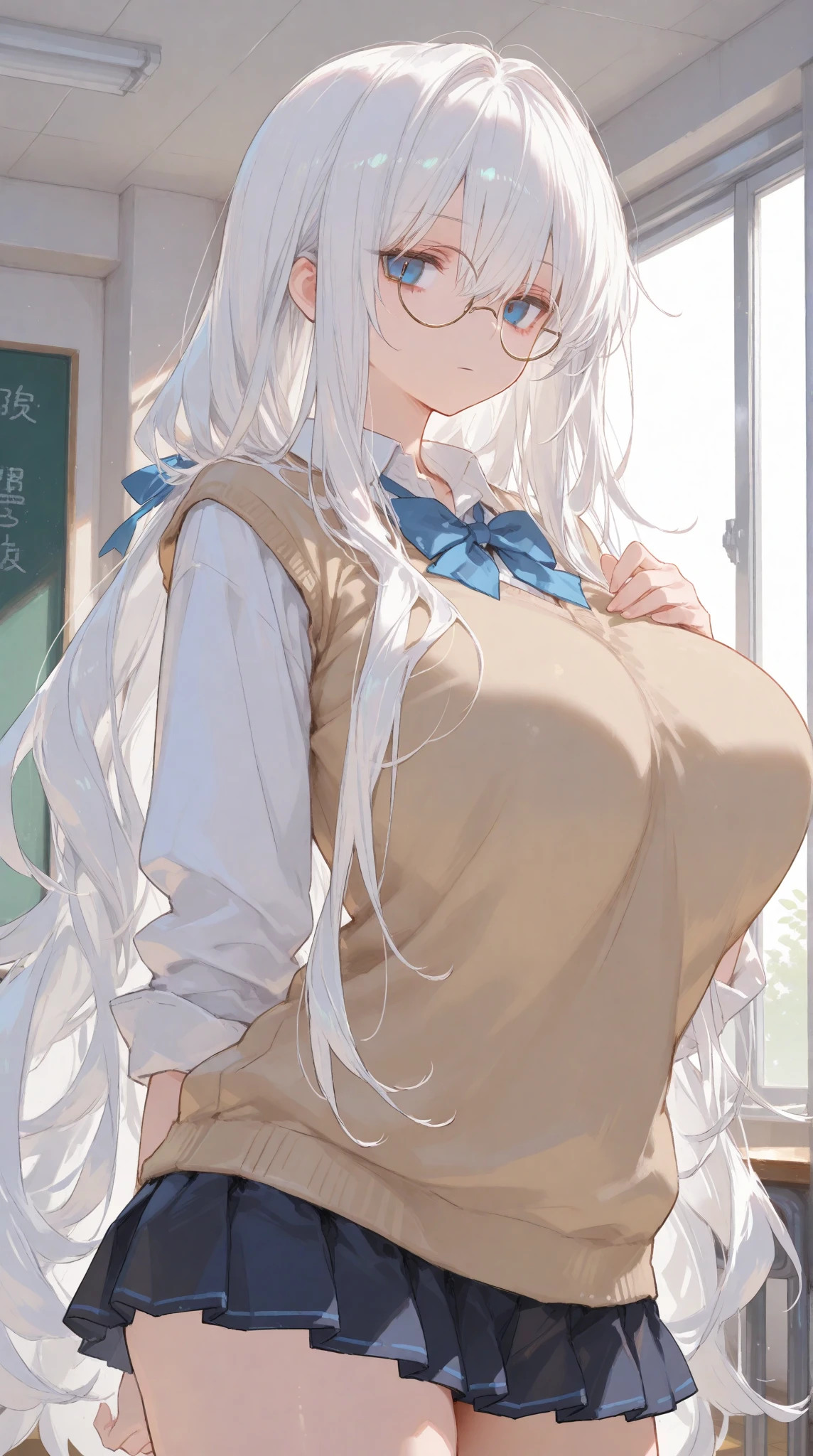 Ultra-high resolution, 8k,high quality,(((low length,、Young Girl、school uniform))),(Retrospective angle,Cunning Hand),(、glowing、iridescent light,soft shadow,Anime Painting,thin line drawing),One Little Woman,(((gigantic breasts,Super big breasts,Super big breasts,Big breasts、Round Breasts))),
