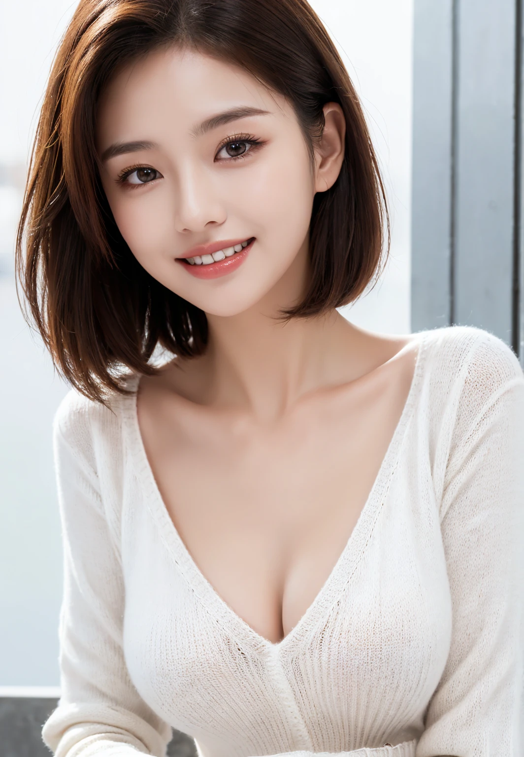 ((highest quality, 8K, masterpiece: 1.3)), 1 girl, The beauty of slim abs: 1.3, (casual hairstyle, big breasts: 1.2), dress: 1.1, super fine face, fine eyes, double eyelid, smile, Home, concentrated