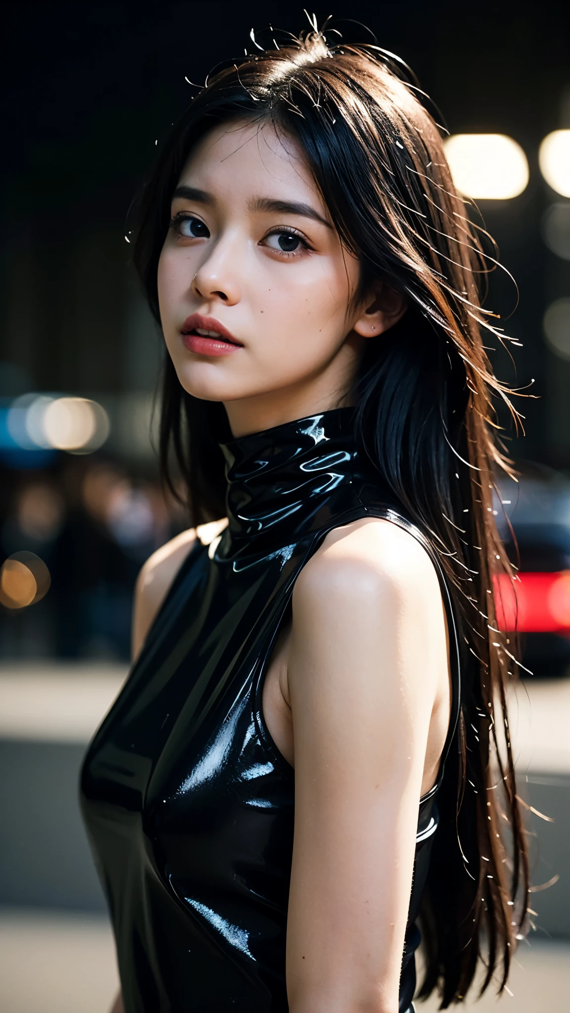 primitive, tmasterpiece, ultra fine photos,, best qualtiy, 超A high resolution, realisticlying, rays of sunshine, portrait of a full body, stunningly beautiful, , dynamicposes, delicated face, Vibrant eyes, (Side) , She wears a futuristic Batman costume,white straitjacket, Turtleneck Top, cropped shoulders, Sitting on a leather sofa, highly detailed back ground, 详细的脸, Detailed tidy background, opulent, highdetailskin, Realistic details of skin, Visible Pore, Sharp Focus, Volume Fog, 8K UHD, dslr camera, hightquality, film grains, White skin of the, photo realisti, Romolo, futuristic utopian metropolis, look from down, Transparent inlay on dress, falda corta, Large room:1.3
