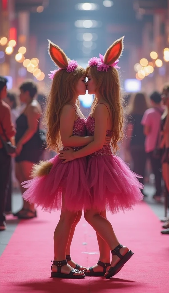 Lesbian Girls in Bunny Costumes. They kiss and ???? each other off 