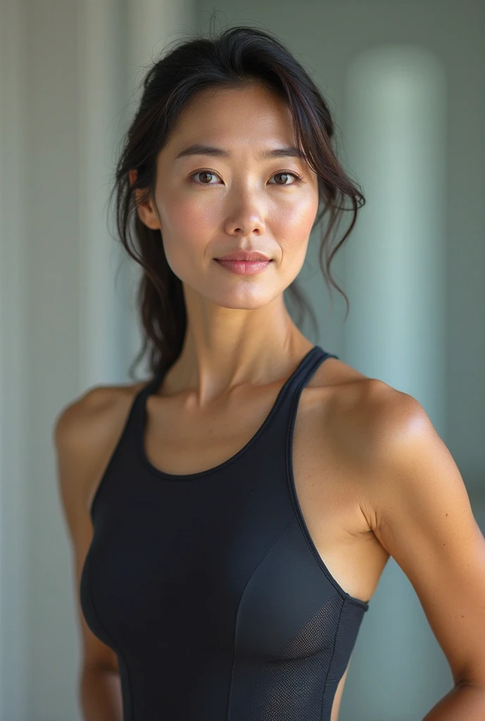 ((( RAW photo , high-quality photo : 2.99, Insanely delicate skin surface :2.98, Photo of a 40-year-old mature Japanese woman, Wear a gym vest and pants ))) ((( Cute face, Masterpiece, Large breasts, etc, Full body portrait, Sexy posture、Masterpiece)、Original color photo, professional photo、Endless realism, Seductive expression ))) :( Mature woman, No makeup :1.99 , She was standing by the lake, Dark weather background , Tall woman: 1.98 ,sexy women, Gorgeous face ) [ (( 45-year-old hottie :1.95 ),full bodyesbian, The photo shows her whole body,(( Sharp and detailed, Kodak 200T, dramatic lighting, Global illumination , Clear facial features , Low contrast : 1.99, 16-35mm lens, f/1.8, Naturalistic , candid, uplit, Ilford Film Stock --ar 16:9 --q 2 --v 5, Create ultra-detailed image textures, capturing every minute detail with precision ))