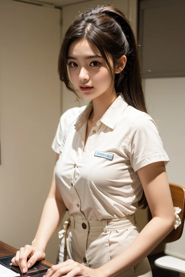 hightquality、masterpiece、ultra res、a beauty girl、cute girl face、hospitals、nurse、Wearing nurse clothes、full bodyesbian、Famous actresses of Japan、very beautif、A sexy、sexypose