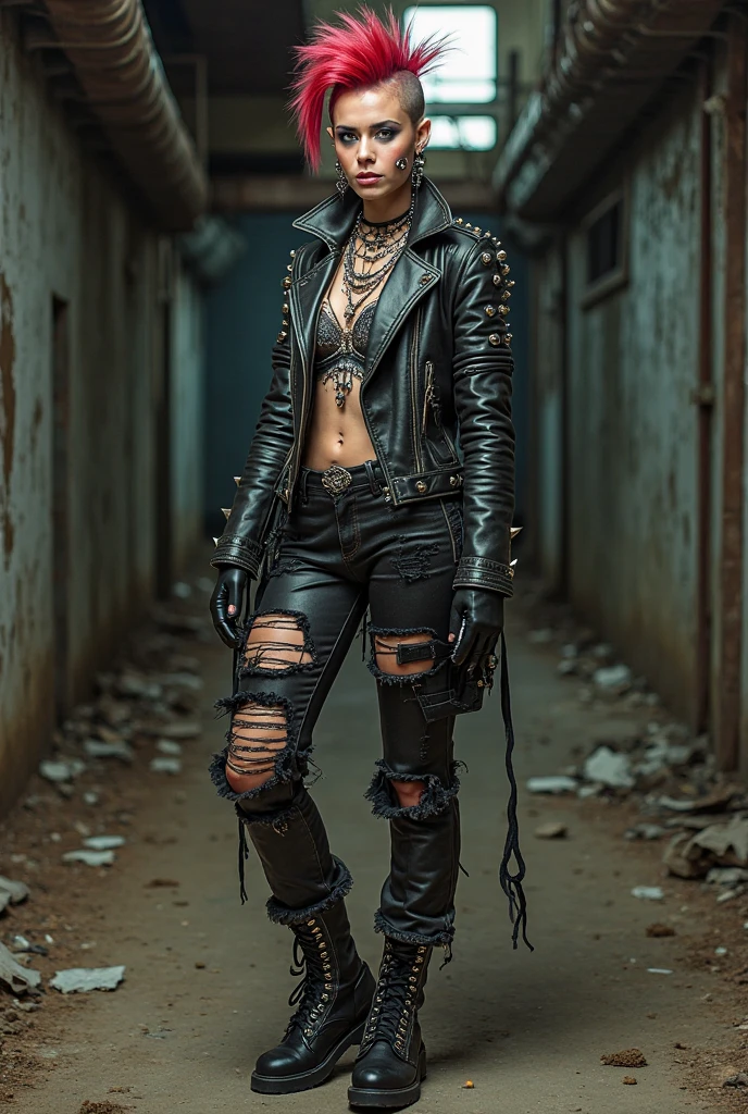 by Lee Jeffries Nikon D850 film Stock Photography 4 Kodak Portra 400 camera F1.6 lens rich colors hyper realistic realistic texture dramatic lighting unrealengine trend in artstation cinestill 800, realistic, best quality, photorealistic, 8k quality, high ress, stand, (looking at camera), cowboy shot angle, homem, Jaqueta de couro preta, coberta por pinturas e grafites obscuros, Ripped and frayed black pants, with details of chains and sinister symbols, Disheveled and Messy Hair, Dark and symbolic tattoos in visible areas