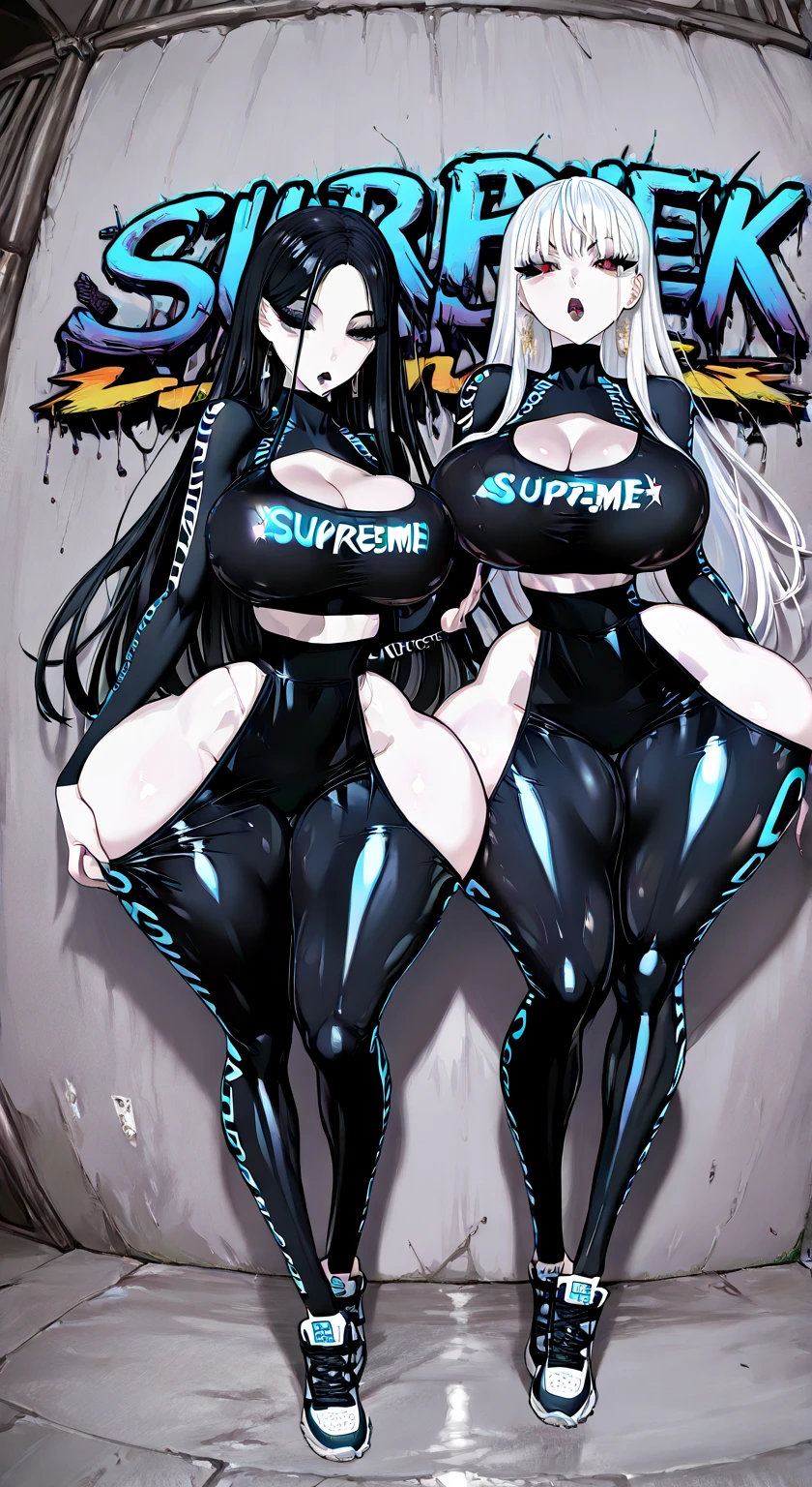 Black Nurse, 1girl, 独奏, Black Nurse cap, black clothing, ((Black trouser hats, zettai ryouiki)),big breastes,, black gloves on the elbows, twintails, yellow hair, Surgical mask with purple eyelashes, covered nose)), Standing, ((Operating room)), sharp outline, short sleeves, Best Quality, Masterpiece
