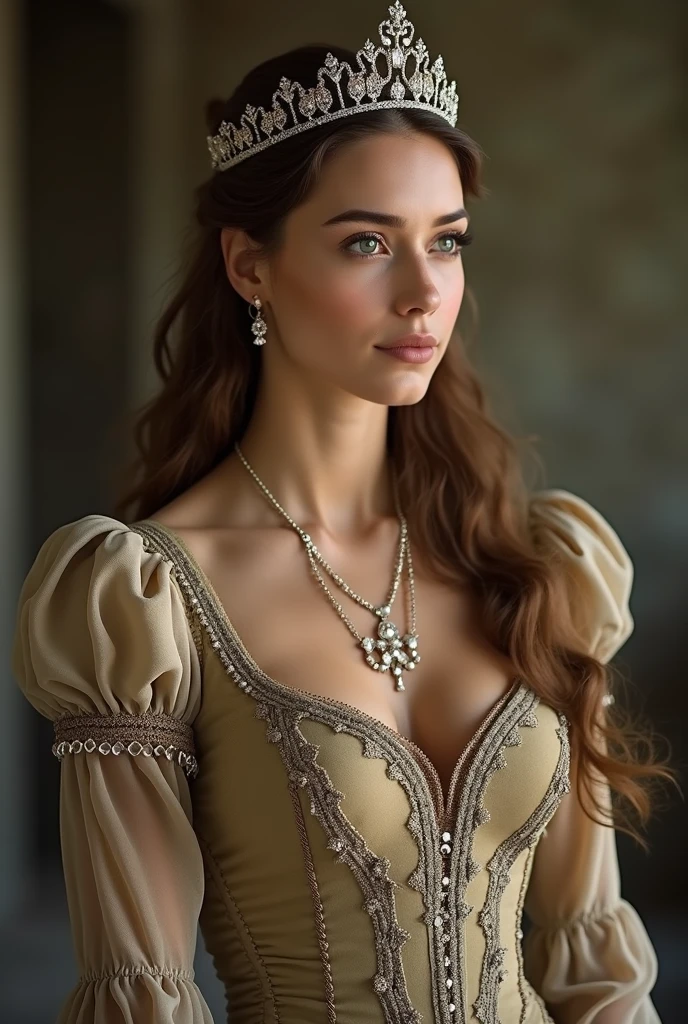 Face of Sophie Turner, Sansa Stark played by Sophie Turner, the de facto Lady of the Eyrie, is a 40-year-old mature queen with a stunning, alluring appearance. (Hair covering one eye:1.5). Regally standing amongst elderlymen councils. Full Face, Full figured woman, pierced eyes, reddish lips, (half body shot), erotic Mediaeval lewd off-the-shoulders sleeveless costumes, game of thrones costumes, satin-silken regal gloves, decorated jewelries befitting for regal noble lady, [She wears a Game of Thrones-inspired off-the-shoulders sleeveless costume and has a deep cleavage plunging neckline with heavy mommy milkers], a perfect thick body, and a perfect fleshy thick figure. Thick fleshy arms. Naturally heavy mommy milkers. Perfectfully sculpted collarbones. [arm behind my head]. Surrounded by elderly councilmen. Body worships. The photograph captures DSLR shot, with her skin texture and facial features being ultra-realistic and realistic. Juicy thick figure, high quality skin, Skin pores, amazing details, snow, snow flakes, semi realistic, extremely detailed eyes, dark moody orange and black settings, cool environment, artificial intelligence