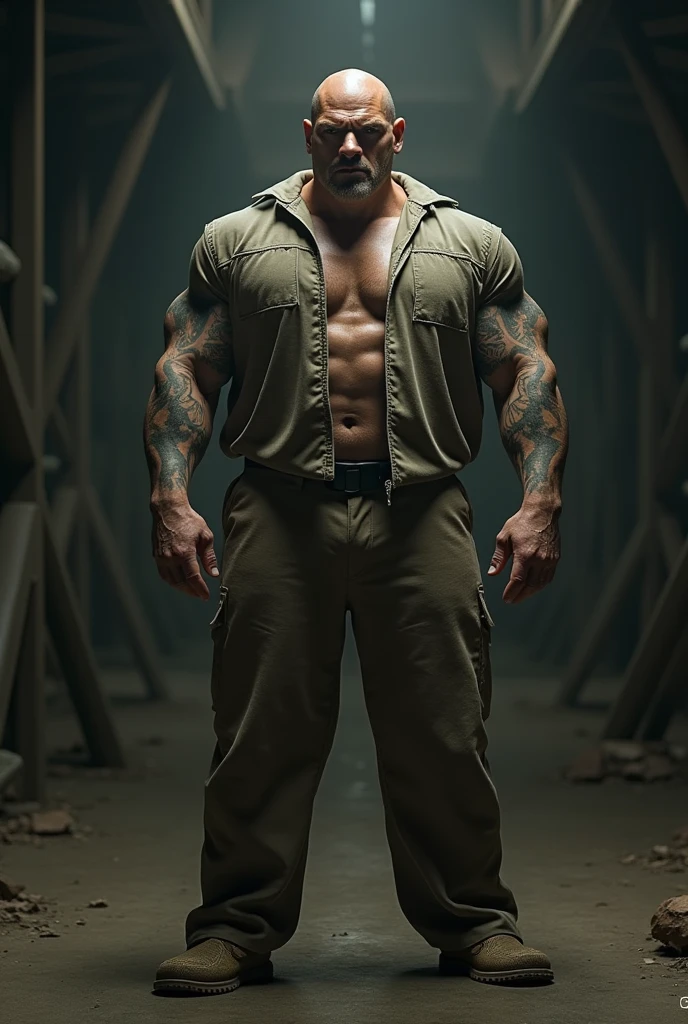 ultra realistic 8k, a white man of Russian descent, ultra-reslist army major, sem beard. Burly and Robust Physique 2,30 meters high. He wears Brazilian army pants and a heavy vest without a shirt. .he is in a barracks.