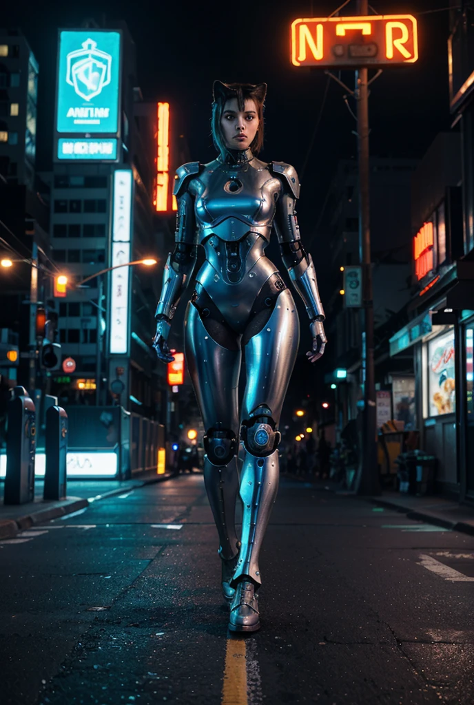 Cyborg girl runs down the street of a big city., passersby watch her with interest, high quality, absurd, masterpiece, Beautiful, complex parts, 1/2 body trimmings, slender body, Beautiful figure, Magnificent Anatomy, (complex parts:1.12), HDR, (complex parts, hyper detail:1.15), (natural skin textures, hyperrealistic, soft light, spicy:1.2)