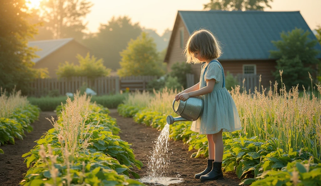 
A beautiful girl watering the garden