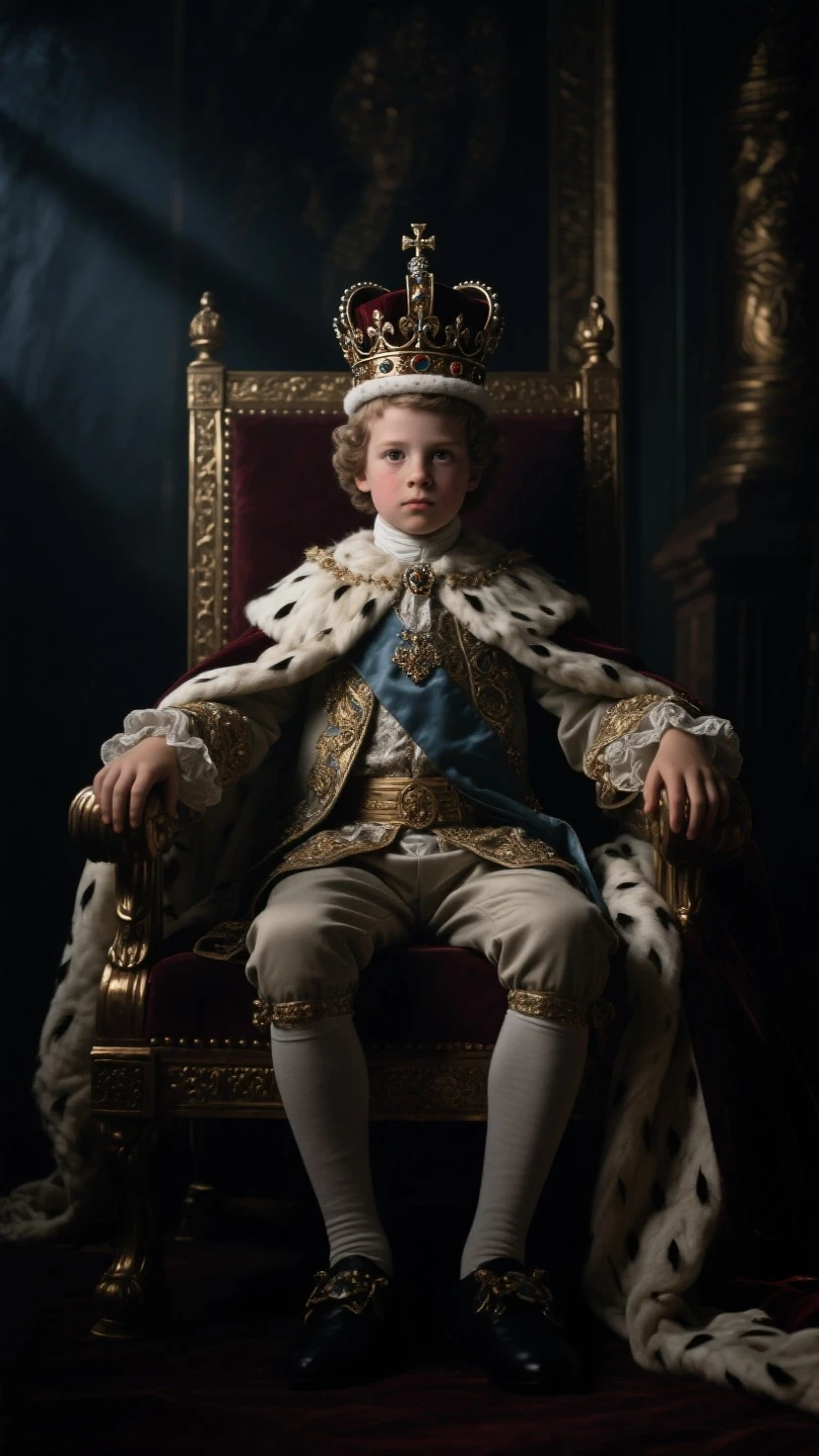 bestquality,10,highres,ultra-detail,portrait,A -yeld kisits on a throne.,A rugged aristocracy.,mediaeval,Royal Costume,Inside the palace,Golden Throne,detailed facial features,Expressive eyes and lips,rich colors,gentle lighting