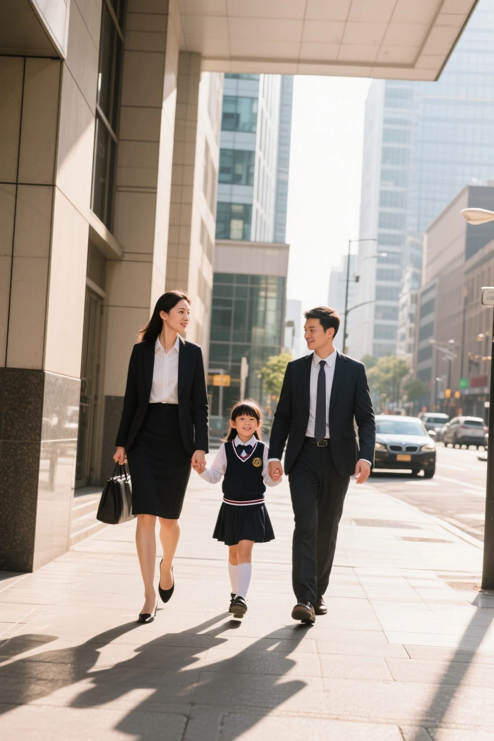 (8k, RAW photo, best quality, masterpiece:1.3),(realistic, photo-realistic:1.37),realistic skin texture,(photorealistic:1.3),(hyperrealistic:1.2.3.4), super sexy young Korean milf and her primary school son walking to school.