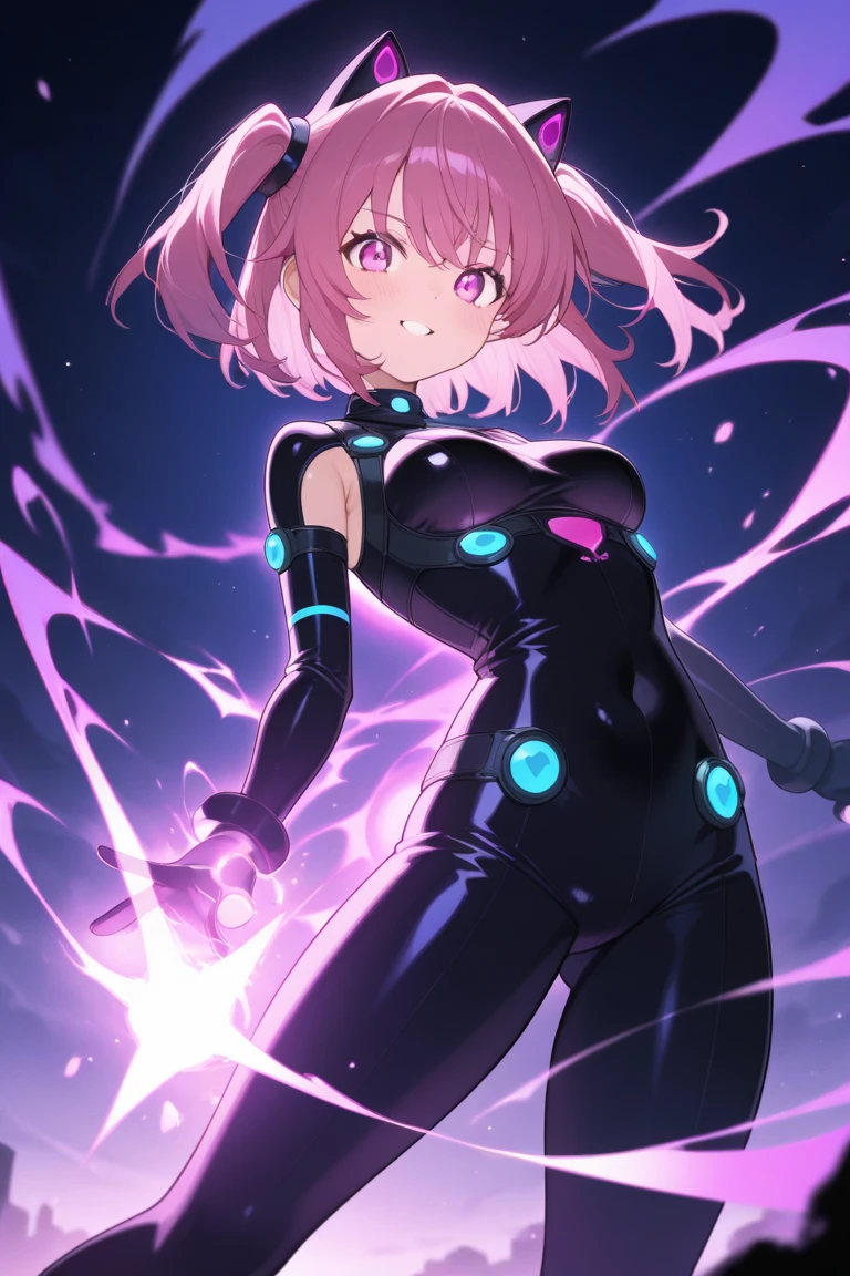 (((highest quality、masterpiece、normal body、8k、detailed face、ultra precision、normal hand、normal finger、5This finger、supreme)))I don't like being hurt so I want to max out my defense.、Anti-vibration、anime、Maple、black hair、145cm、、shortcut、Large Shield(A photo of a dark night)、armor(黒薔薇のarmor)、Short sword(new moon)、smile、Black half leotard、The left arm is a tentacle、left eye((black eyeball、Golden pupil))
