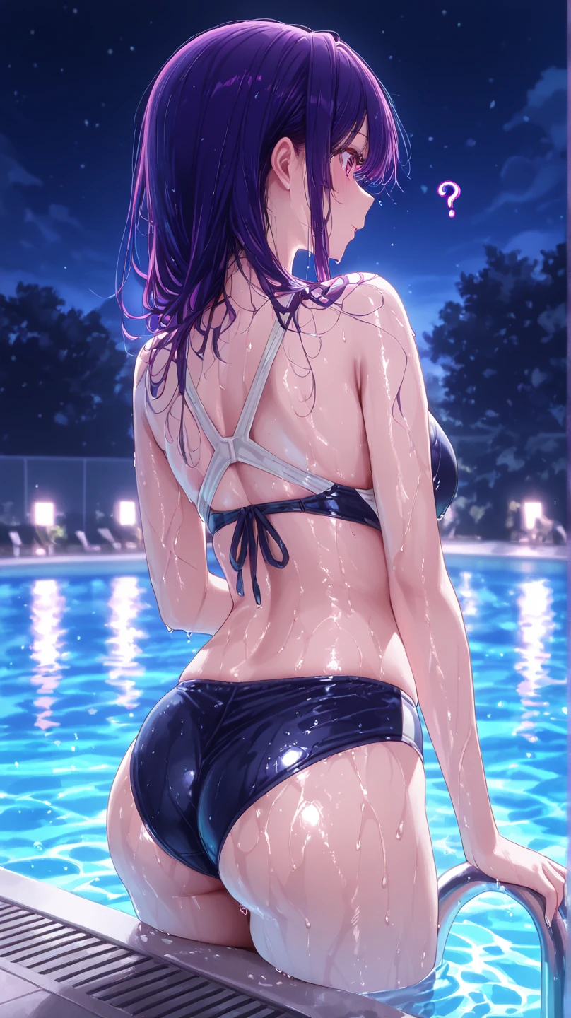 (((masterpiece, Highest quality, High resolution, 超High resolution, Perfect Pixel, Depth of written boundary, 4K, RTTX 10.0))), Beautiful Anime Women, Beautiful art style, Anime characters, ((Smooth texture, Realistic texture, Anime CG Style)), Exact finger count、Exact number of legs、(Exact number of arms:1.0, Exact number of hands:1.0), (Perfect hands, Perfect Anatomy.1.5), Cinematic, Realistic, Extremely detailed CG, Daytime lighting, Perfect lighting, Best Shadow, The best natural light, Perfectly balanced style, Perfect body, (Long Hair, Brown Hair, ponytail), ((Back view of a woman walking:1.5), (Sexy and cute magenta underwear, Shiny satin side-tie magenta full-back panties, Magenta panties with lace trim around the edges, Detailed panty folds:1.3), (From directly below), (Poolside, There are lots of people having fun at the pool in the background.々is playing:1.3)