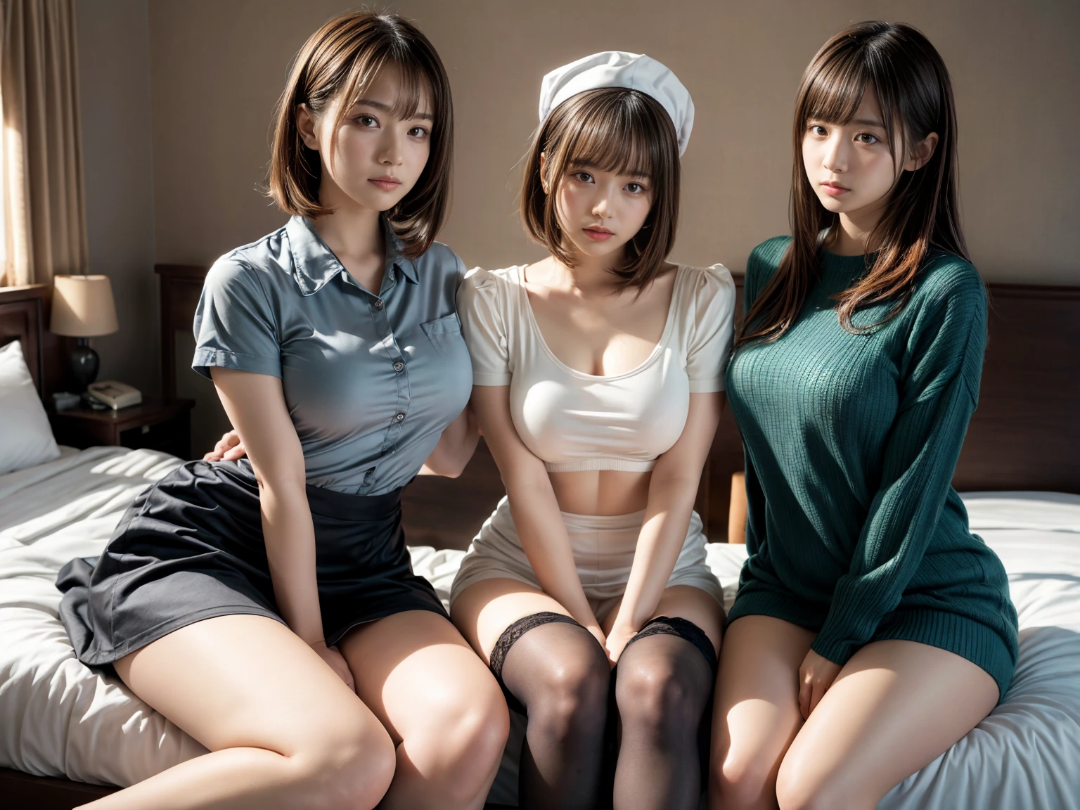 A beautiful and innocent high school girl and some horny high school boys, A high school boy sneaks into her bedroom and gropes her., She resists violently while lying on the bed.、Her uniform was torn and her underwear was exposed.、Both arms are tied, A beautiful girl with a baby face like an idol, Glaring in frustration, Disheveled Hair, Beautiful Eyes, Ultra-high resolution, Clear white skin, Slender body, Japanese, Anatomically correct
