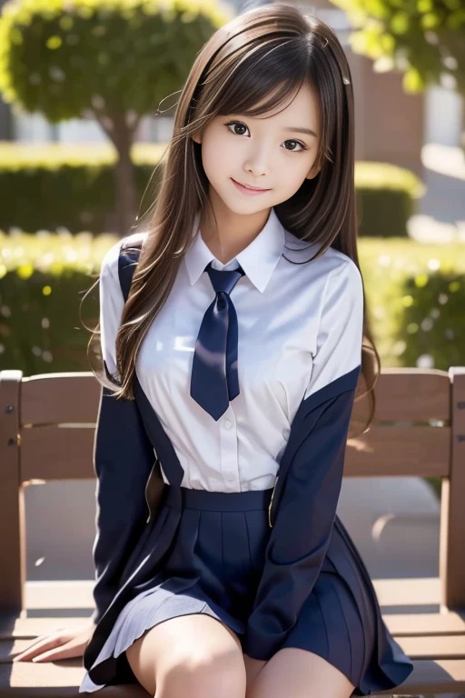 Highest quality、shape、 Very detailed、finely、 High resolution、8k wallpaper、完璧なダイナミックな構shape、Beautiful old girl、A neat and mature high school girl、Beautiful face in every detail、Beautiful eyes in every detail、Rough skin、A faint smile、Small breasts、Bold sexy pose、((Schoolgirl uniform、Medium Hair:1.4))、((Observe the audience、smile))、((open chest shirt、Loose tie))、((Bedroom))