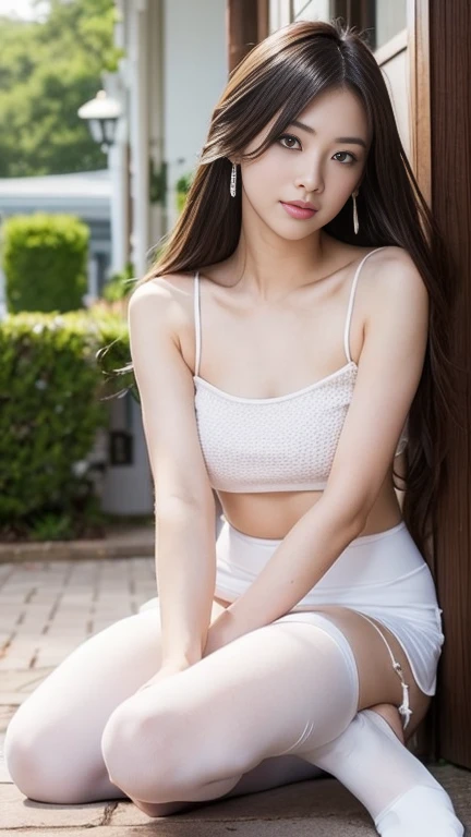 Dark brown hair、Light brown eyes、Japanese actress、 Lady、I am about 40 years old..、(Intricate details:1.2)、(Which one is on top??:1.4)、 (Ultra-high resolution:1.2)、Ultra-high resolution、(Finely tuned)、(Detailed facial features)、Hmph、8K resolution、D cup size breasts、Hair length、By the pool、Venice hotel pool、Venice hotel pool、Sitting on a beach bed iBy the pool、You can see the pool in the back、Extravagant space、relax、Crop top and skirt、The hem of the skirt flutters in the wind.、,Full body photo、Head to toe shot、lying on a beach bed、Photographed while lying on a beach bed、Lie down with your buttocks up、Accentuate your breasts、Gentle expression、orange、Wet Hair、Wet body、Water Drop、Soaking wet、