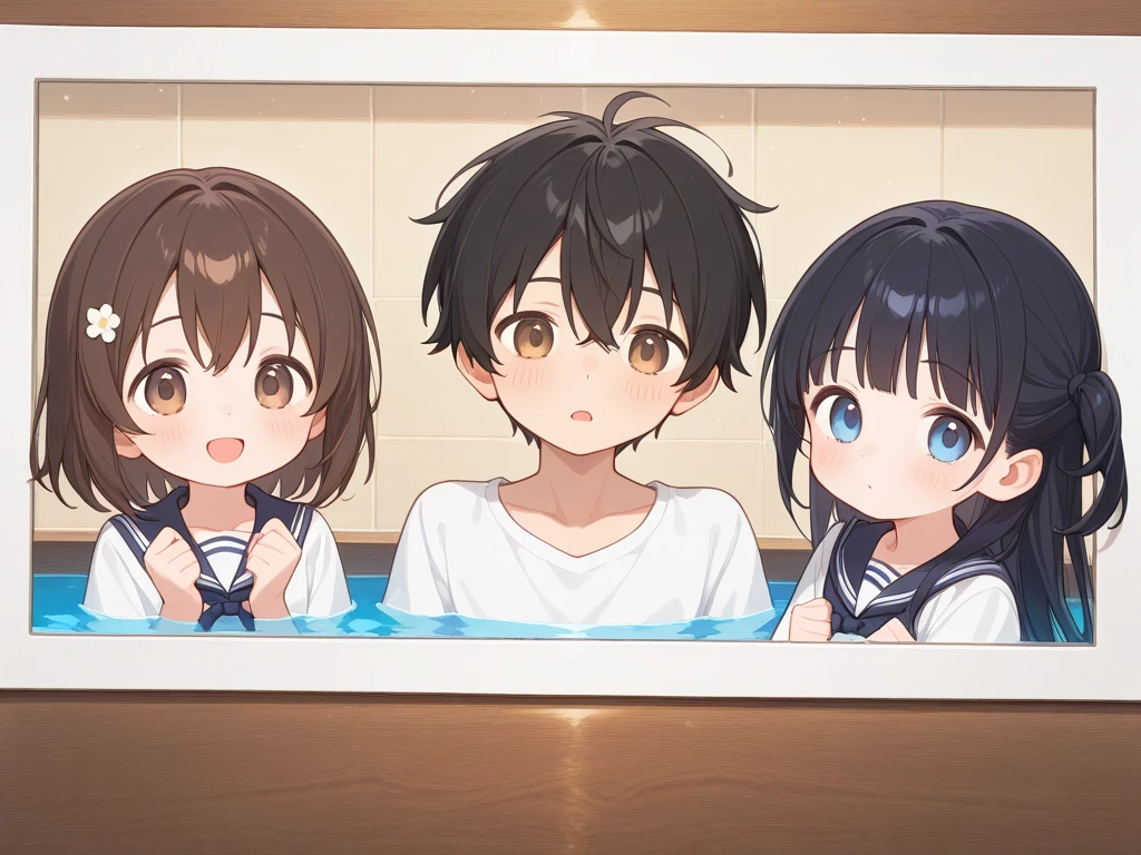 nudist care worker、Lots of naked elementary school boys hugging each other、surround each other'kissing face、Laughter and joy、in group photograph、Group Selfies、In the men's bath at night、From above