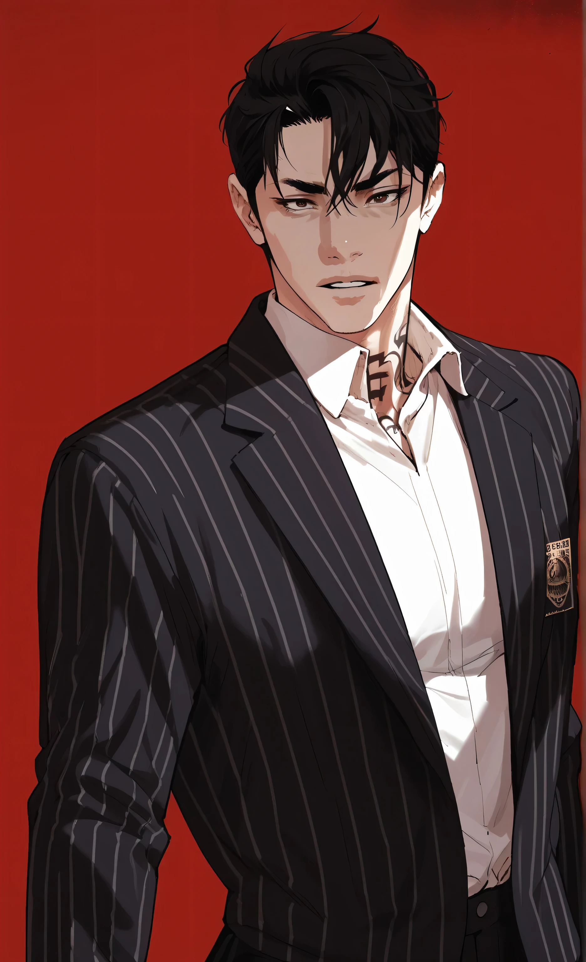 1male,solo,Gun Park,black hair,hair between eyes, bang,reves eyes,big muscle,neck tattoo,