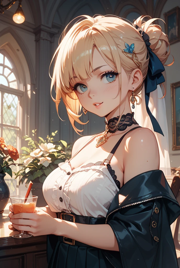 (Oeuvre d'art, best quality), 1 fille, nice face, Gwendoline_Tennyson, tetas grandes, (1 fille, alone:1.3),, white background,, not, Coup moyen, very, Detailed face,ssmile, opened mouth, Manches longues, some raglan, ,chemise multicolore, langue dehors, graphic shirt, NSFW