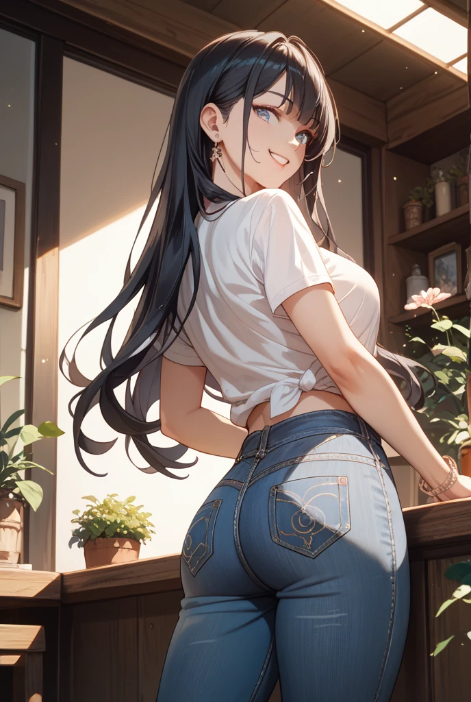 Beauty、skinny jeans、innocent look、Glasses、Beautiful butt