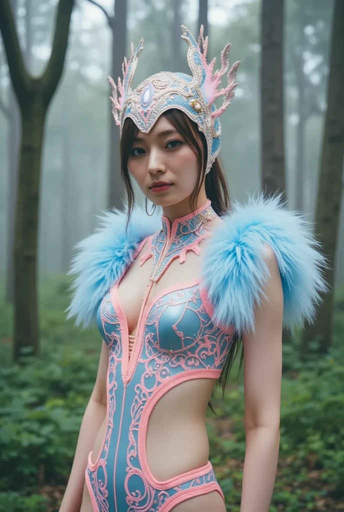 8K,1girll,brunette color hair,head gear,Elaborate Eyes,二重まぶた,Inverted triangular polygonal type,Delicate skin texture,Deep V vest,miniskirt,baiyun,blue-sky,Far Mountain,lakes,inverted image,ultra fine detailed