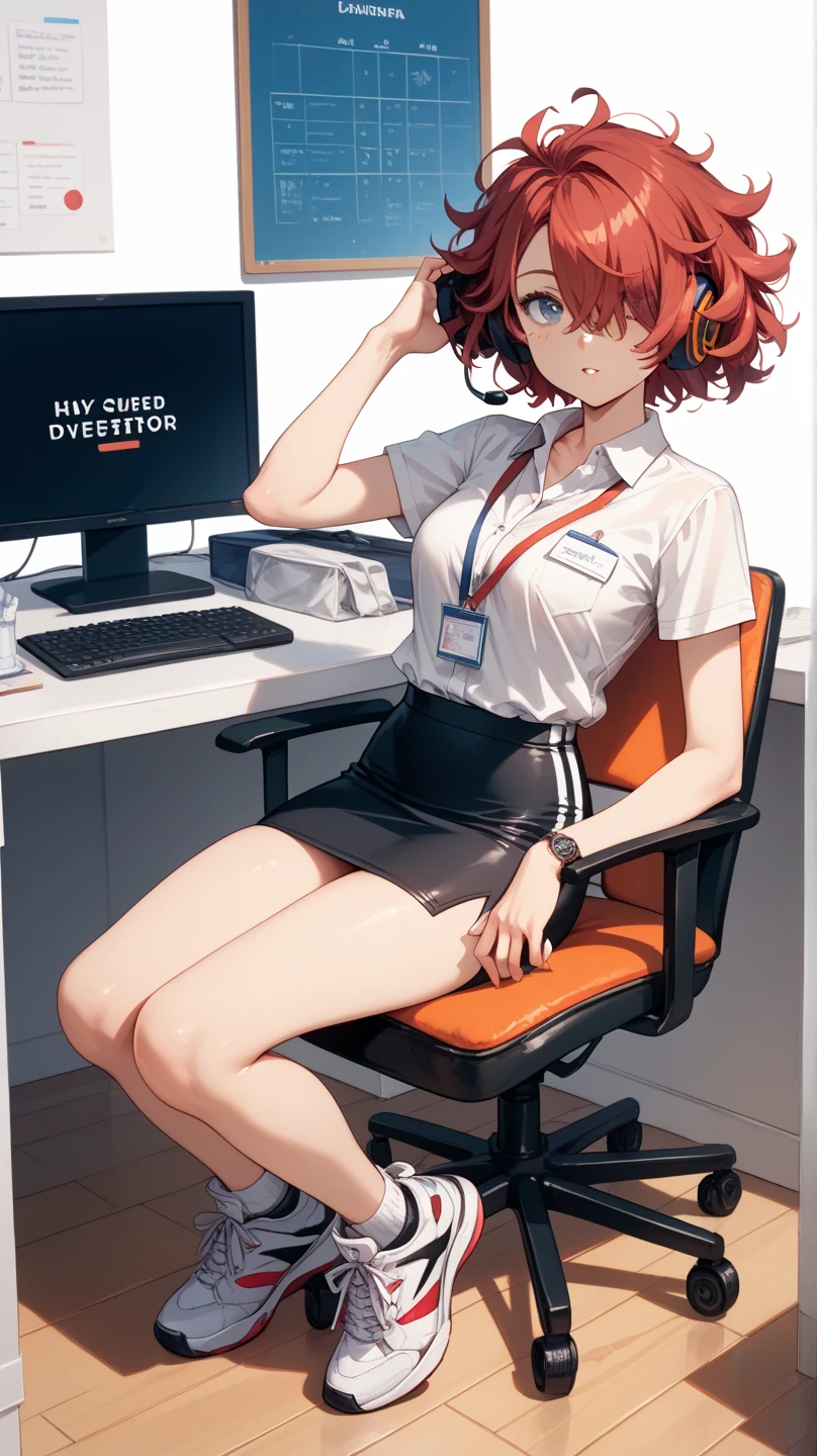 ((1Woman)),(secretary outfit, social shirt, Black Skirt, using the eyes of k:1.5、white thigh highs:1.5、Absolute Area、apron、empty background, black corner)), ((sitting on an office chair))((sitting on an office chair)) work of art, black corner, ((black corner)), whole body, (work of art, highest quallity, 8k, 1 person, A perfectly balanced body, offcial art、highest quallity、 8k wallpaper、32 mil、work of art、ultra detali、high resolution、realisitic、fotorrealisitic:1.2), , clavicle:1.2,