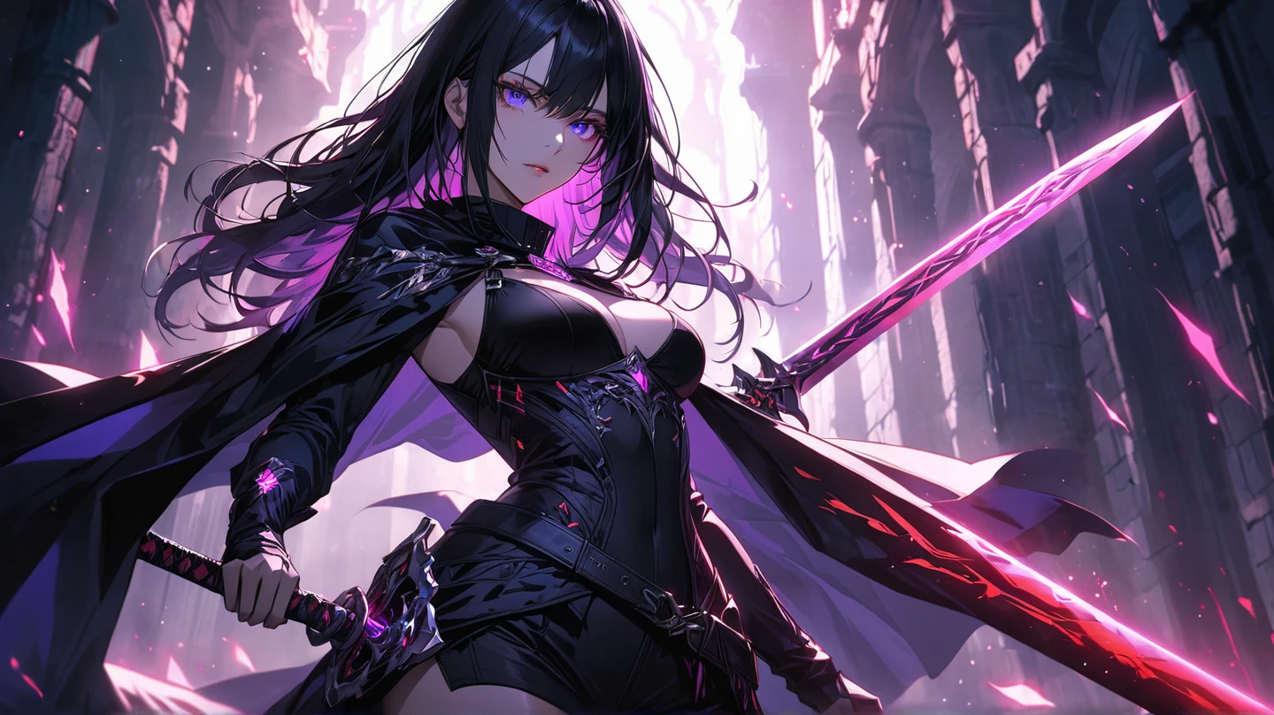 (best quality,4k,8k,highres,masterpiece:1.2),ultra-detailed,realistic,photorealistic:1.37,dark fantasy,action,elf. Female dark elf with mesmerizing violet eyes, revealing outfit and captivating,huge breasts, wide shot, sharp features, confidently holding a deadly scythe in her slender, well-toned hands. Her raven-black hair flows gracefully behind her, adding a touch of mystique to her overall allure. The battlefield is drenched in blood, with lifeless bodies scattered across the desolate landscape. The sky is dark and ominous, creating an atmosphere of impending doom. The army of the dead surrounds her, their decaying forms pressing in from all sides. Mist and shadows envelop the scene, adding an eerie and haunting feel. Faint tendrils of magic emanate from the dark elf's fingertips, signaling her mastery over the arcane arts. The chains that wrap around her body suggest a past filled with battles and triumphs. The scythe in her hands glints menacingly, its wicked blade reflecting the harsh light of the moon. The colors are rich and vibrant, with deep shades of purple, black, and red dominating the scene. The lighting is dramatic and emphasizes the contrast between light and shadow. This masterpiece seamlessly combines elements of fantasy, darkness, and adventure, capturing the essence of a female sexy dark elf adventurer in a bloodsoaked battlefield, surrounded by the army of the dead.