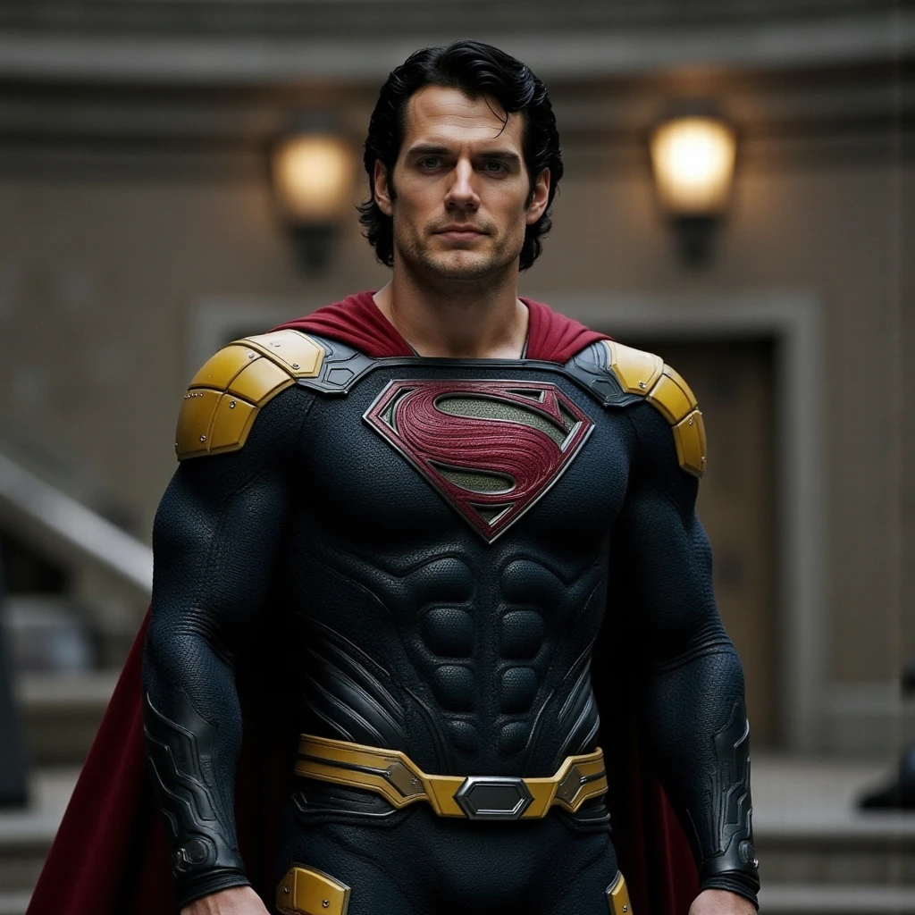 Superman entered in years, con el pelo largo, canas, barba y un traje negro