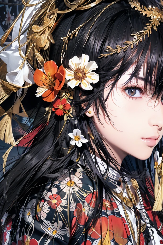 Official Art, wallpaper, Very detailed, (((Very detailedな目と顔))), shut up., masterpiece, highest quality, Realistic portraits, (ZenTangle, Mandala, Tangle, EnTangle), Complex clothing, Very detailed, Dynamic Angle, The most beautiful form of chaos, elegant, Brutalist Design, Vibrant colors, Romantic Chinese Flowers
