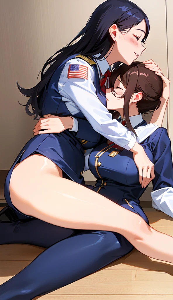 (Highest quality), (masterpiece), highly detailed, Ultra-high resolution, 2 women, Mature Woman, Mikasa sisters sleeping side by side, close together, On the left side of the bed, my sister was in a grey suit, tight skirt, and pantyhose, with her legs spread, and I was having raw sex with her, inserting my penis into her, and impregnating her while she was asleep, unaware. On her right side, my sister was in a blue-grey suit, miniskirt, and pantyhose, and I was fucking her vagina with my fingers., whole body, Eyes that are uniform in shape, Sleeping with both eyes closed, Brown Hair, Short hair with the right side parted and the hair swept back, She has a full head of pubic hair, Beautiful Vagina, White semen is spilling out from the gap between her vagina and my penis inserted in her vagina., A small cross-section of a uterus with a penis expelling semen in the background, Small Breasts,