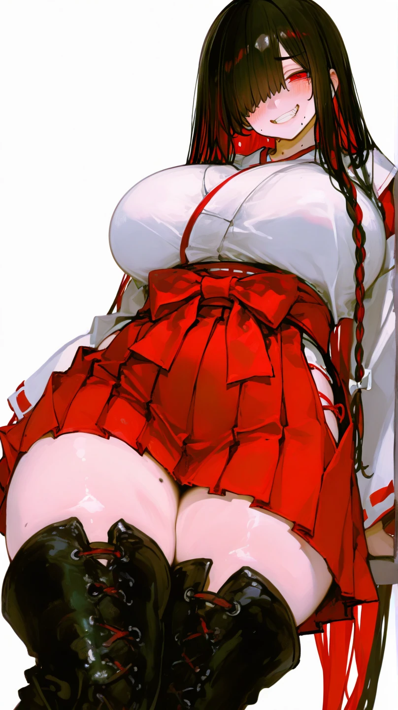 ((Highest quality)), ((masterpiece)), (detailed), Perfect Face、NSFW、Big Breasts、Squat、Leg spread、((M字Leg spread))、solo、From below the front、、Ahegao、Fold your arms behind your head、Panty shot