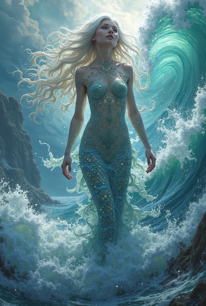 (Craft a mesmerizing double exposure photoillustration that masterfully merges the worlds of humans and nature within the ocean),(In this artwork, draw inspiration from the distinctive styles of both Dan Mountford and Dan Hillier, ensuring the final piece showcases the imaginative essence of each artist),(Utilize pastel and monochrome colors to bring out the dynamic energy of the scene),(Envision a metropolis of sea creatures and intricate waves where animals hover amidst the waves),(The negative space in the composition should contribute to the overall balance, emphasizing the depth and layers of the artwork),(The primary focus of the composition should be the seamless fusion of the female form with glowing white hair and waves, symbolizing the harmonious coexistence of organic life and nature),
<lora:H.R.Giger_ArtStyle_640x960:0.4>,<lora:Rainbow_Island:0.5>,<lora:dreamcolor:0.8>,<lora:more_details:1>,
