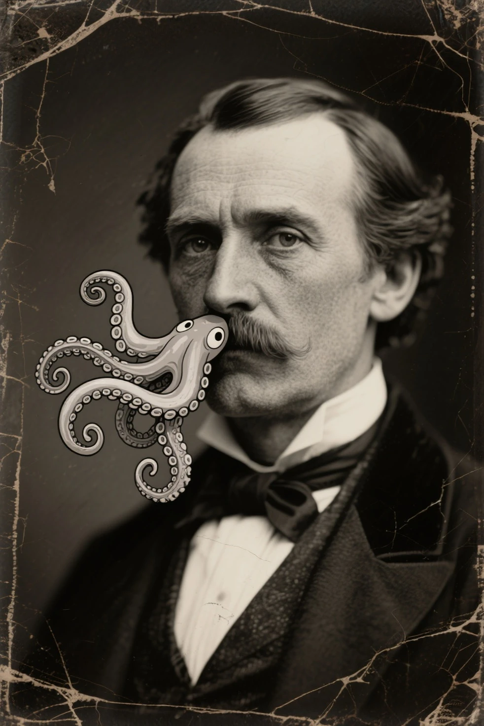 old photography, family photo, child is holding an octopus