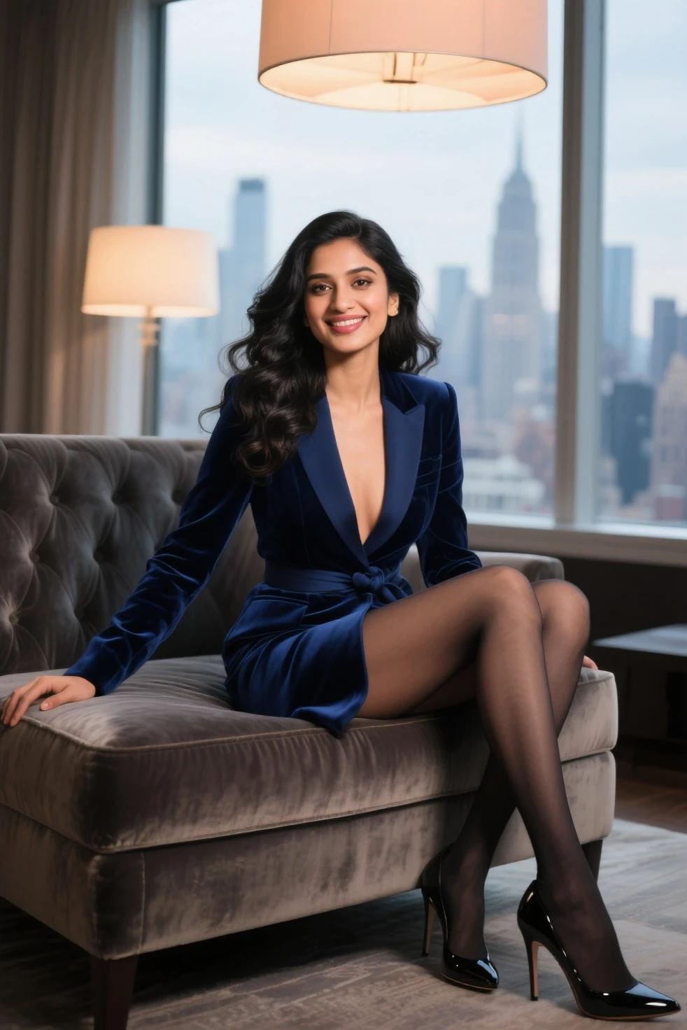 woman wear blue suit ,look smart ,Asia, smile, Technology, luxury condo background