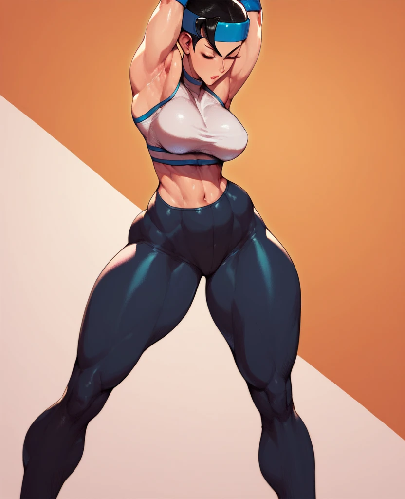 Full body image of Turanga Leela from Futurama, full body in image, wearing her original outfit (white tank top, black pants, and boots), long purple hair in a ponytail, female cyclops body, athletic and muscular body, dynamic pose, detailed pose, simple background, expressive face showing determination, focus on face, line art, sketch