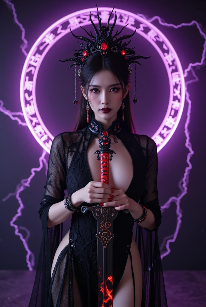 Fine、(The best illustrations)、8k UHD resolution、intricate-detail、top-quality、realisitic、ultra-detailliert、The best lighting、Best Shadows、Soft lighting、Ulutra HD、Ultra-realistic、Tindall Effect、Photorealsitic、(High Detail Skins:1.2)、 (Intricate details, makeup, pureerosface_v1:0.5), (Detailed beautiful delicate face, Detailed beautiful delicate eyes, A perfectly proportioned face, High detailed skin, Detailed skin, best ratio four finger and one thumb, arms below breasts, Tattoo with a red glow under the stomach、Awesome awesome, wide hips, smooth midriff, skiny and thin, __Fashion__, __hair__:1.25)、Digital SLR、 absurderes、1 beautiful devil woman from hell, surreal female portraits by David Hockney and Alphonse Mucha, Portrait of a seductive woman、Fantasy Art, Chinese Doll、Chinese actress、Dungeon、The dragon、Devil's Palace、Devil's Torture Chamber、natta、Dark style 、In the Dark、(Detailed spooky backgrounds:0.8), magia、 女の子1人、Evil Nun、Dark Necromancer、Succubus、Devil's Daughter、Umi Shinonome、Bat Wings,(((Demon Horns)))、 ((((Huge glasses, Otaku Glasses, thick glasses, Round glasses)))),(((Colossal tits)))、(Devil's Tail)、(red eyes glowing:1.6)、red eyes make up very sharp and detailed, The eyes are very well made up, ((Red Eye:1.0)),intricate tattoos, demonic intricate tattoos, thigh tattoos, body tattoos, masterpiece、The most beautiful face、a baby face、Charming smile、plump beautiful red lips、Muscular seductive body、The enchanting body of the devil、devil style、Seductive Black Magic Costume、(((A shiny red snake is wrapped around her body)))、The long-haired、Braids、Black hair、Ponytail distortion、, Ponytail with a bow tied at the back of the hair, Beautiful expression、Body Up、Large breasts emphasis、Bust, Super tight breasts, Breast augmentation surgery, The breasts are very big and round and round,Toned waist、Wide buttocks、 lowkey, cowboy lens, (Black Phoenix Dress: 1.0), devil crown, Red sparkling gemstone necklace、Jewelry Gwise, wearing black mesh socks,wearing a thin red a