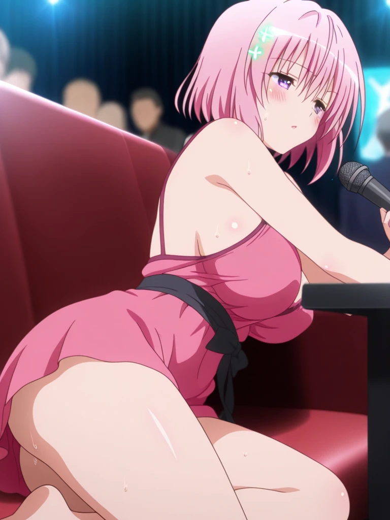 {{{best quality}}}, {{{masterpiece}}}, {{{detailed}}}, {{{perfect face}}}, torn clothes, pussy, nipple, spread legs, Chika, pink hair, , classroom