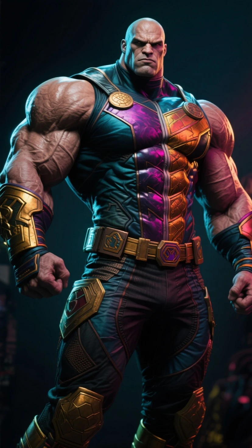 A muscular thanos with glowing infinity gauntlet, angry expression, wearing a tailored suit, cinematic lighting, detailed face, hyperrealistic, 8k, high quality, photorealistic,dark