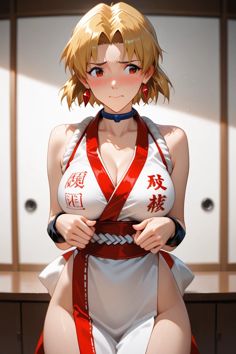 Nipples and areolas rising from the karate bodice