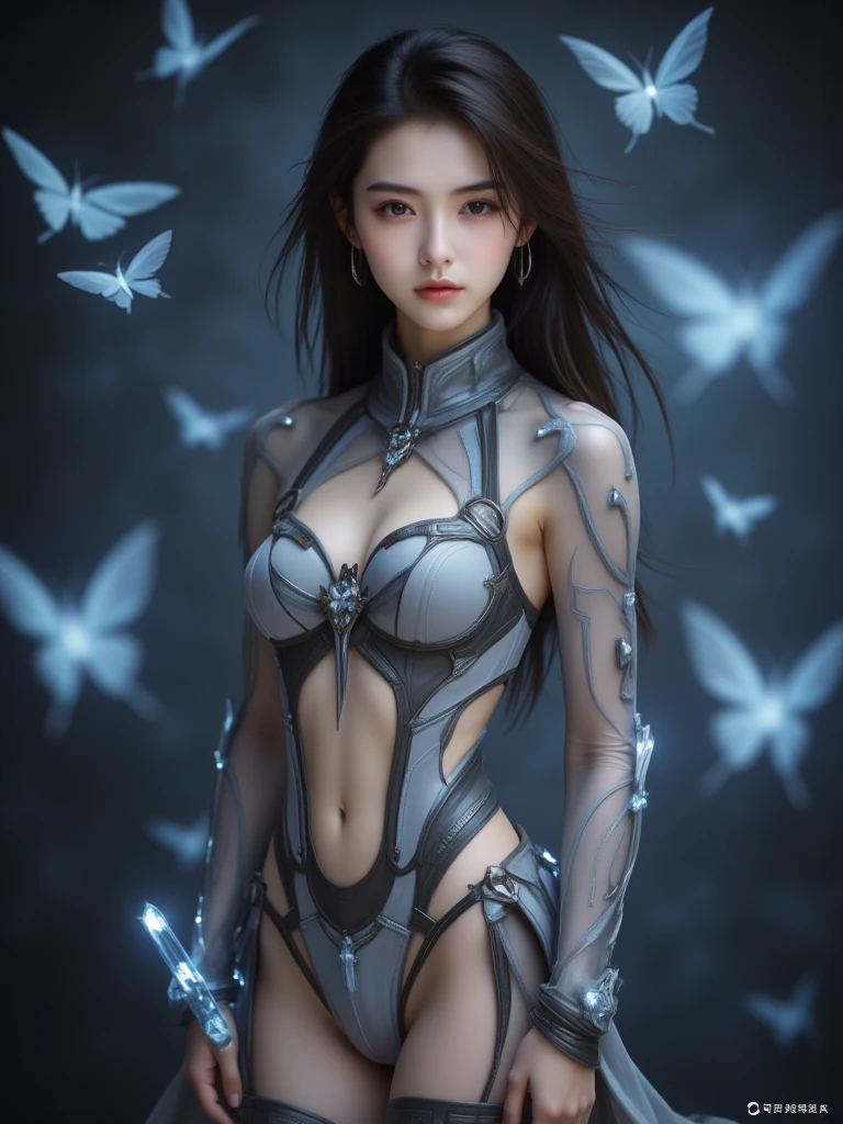 Ultra Detailed full body HD photo of Beautiful Angel of Death, Biomechanical Robot, Intricate 3D rendering, Simulated 150mm Lens, Beautiful Natural Soft Edge Light, Neon Vein, Roots, Delicate Leaf Lace, Colored Details, Boris Bidjan Saberi Garments, Pearl Earrings, Piercings, Art Nouveau Fashion Embroidery, Intricate Details, Mesh Lines, Mandelbrot Fractal, Facial Muscles, Cables, Microchips, Surreal, Octane, Volume Lighting, 8k and post-production, red white with a touch of black, metal skeleton detailing, half-human, iridescent, Glenn Brown style, futuristic room, power of God, high angle shooting, complex body poses