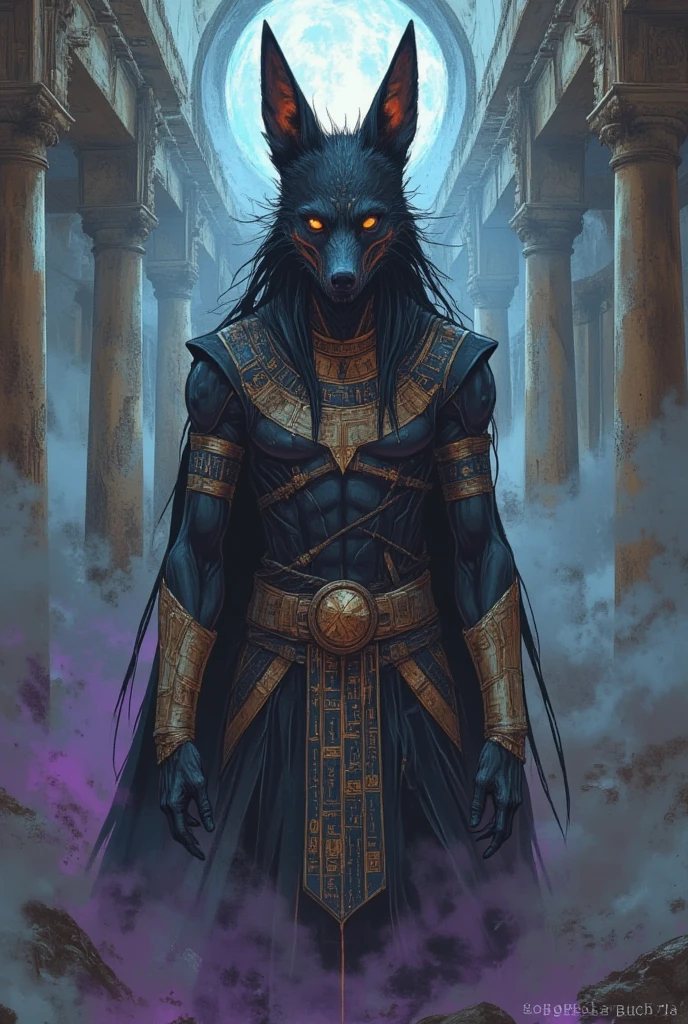 (((Barefoot furry character, full body, cinematic setting, furry male, plantigrade))), (((wearing sandals)))
(((Hades))) - (((God of the Underworld))) depicted as a mysterious (((wolf))) anthro with charcoal-gray fur and glowing amber eyes. He wears a dark hooded cloak that billows around him. Hades sits barefoot amidst eerie mist and shadows, with spectral forms and ghostly apparitions in the background. Symbols of the underworld like skeletal remains and obsidian pillars surround him. Cerberus, the three-headed dog, is at his side.
BREAK, detailed background, 8K, (masterpiece:1.5), intricate details, highly detailed, extreme detail, octane render, fine art, best quality, highres, (detailed face:1.5), ((full_body)), UHD, (((perfect hands))), (((perfect feet))), low light