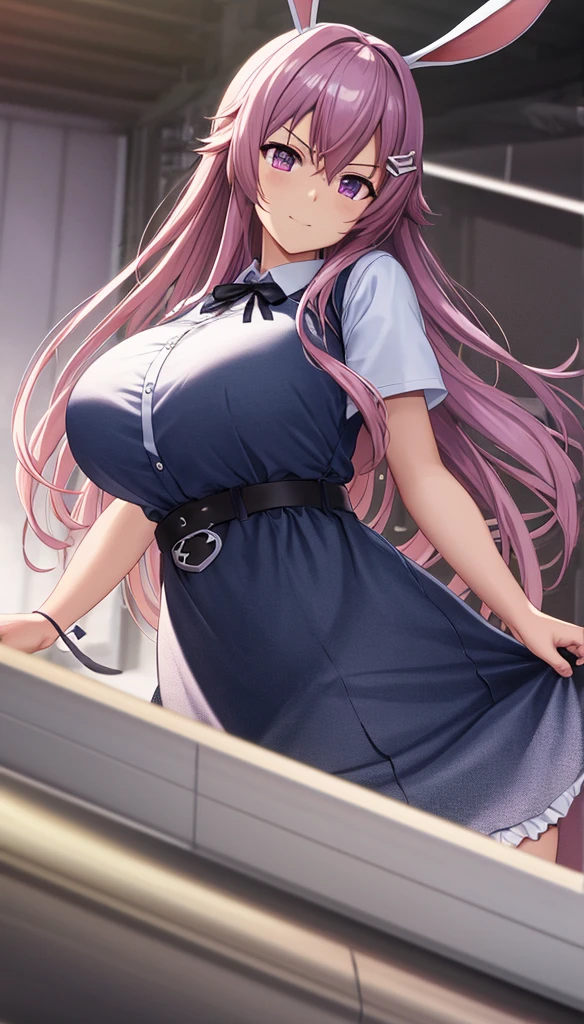 (Highest quality、Masterpiece、Very detailed、4K)、One Woman、high school student、18-year-old、Large Breasts、Thighs、Pink long hair、Star shaped hair clip、(((Nakano May)))