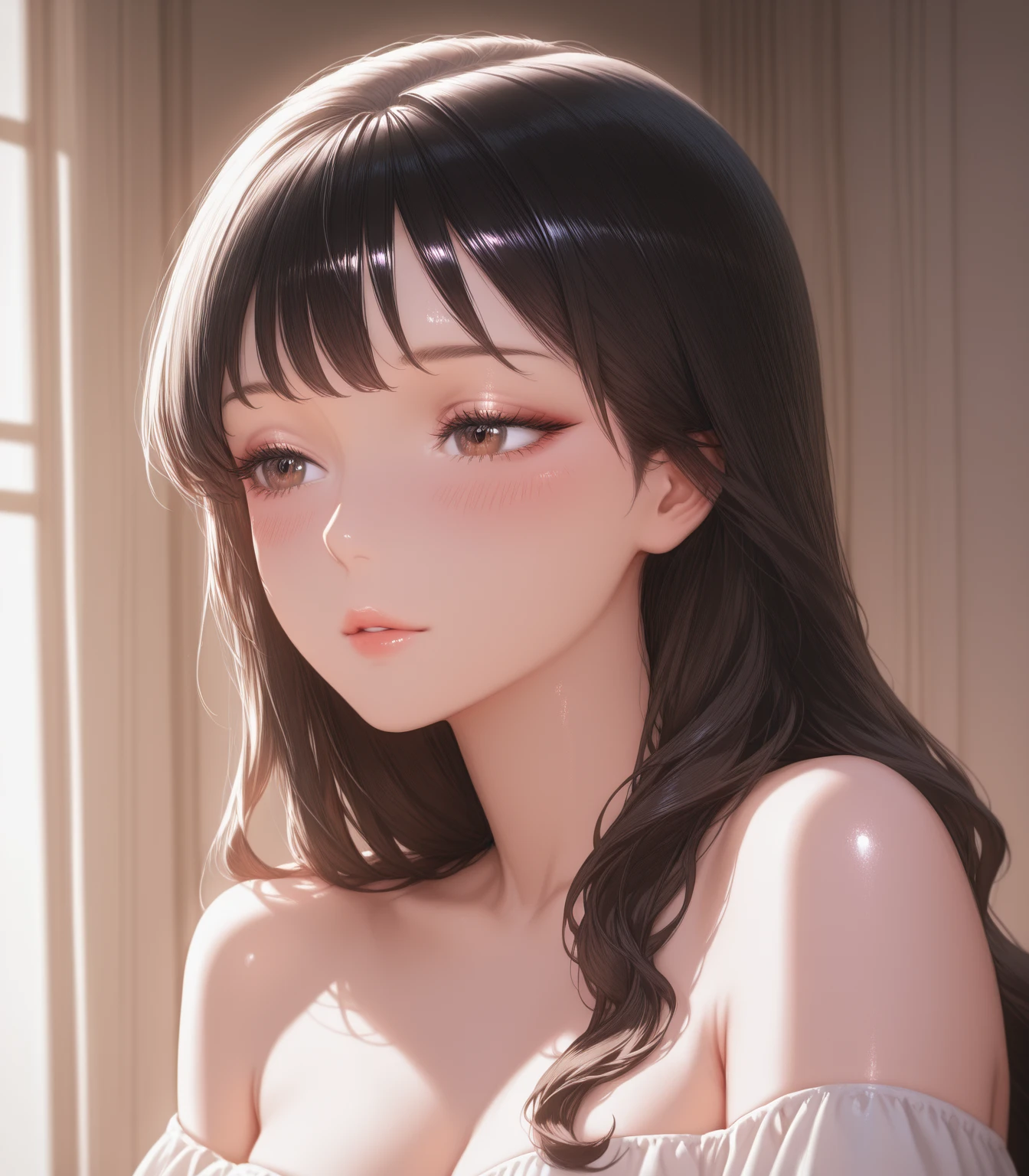 masterpiece, Highest quality, Very detailed, Facing the camera, 複雑に詳細なSuper detailed, Realistic, Sharp features, Very detailed, Sharp focus, Perfect Face, Perfect Face, Perfect symmetrical perfect eyes, Perfect Plump Lips, Young face、Middle school students、Small、Flexible female form, Cinematic, Film Light, Super detailed, hyper Realistic, masterpiece, Atmospheric, High resolution, Vibrant, Dynamic Studio Lighting, ((Dark Background)), The expression when receiving pleasure, Straight bangs, Reddish brown eyes、((All Nude)),Cowboy Shot, Almost flat small breasts,Japanese-style room,On all fours、