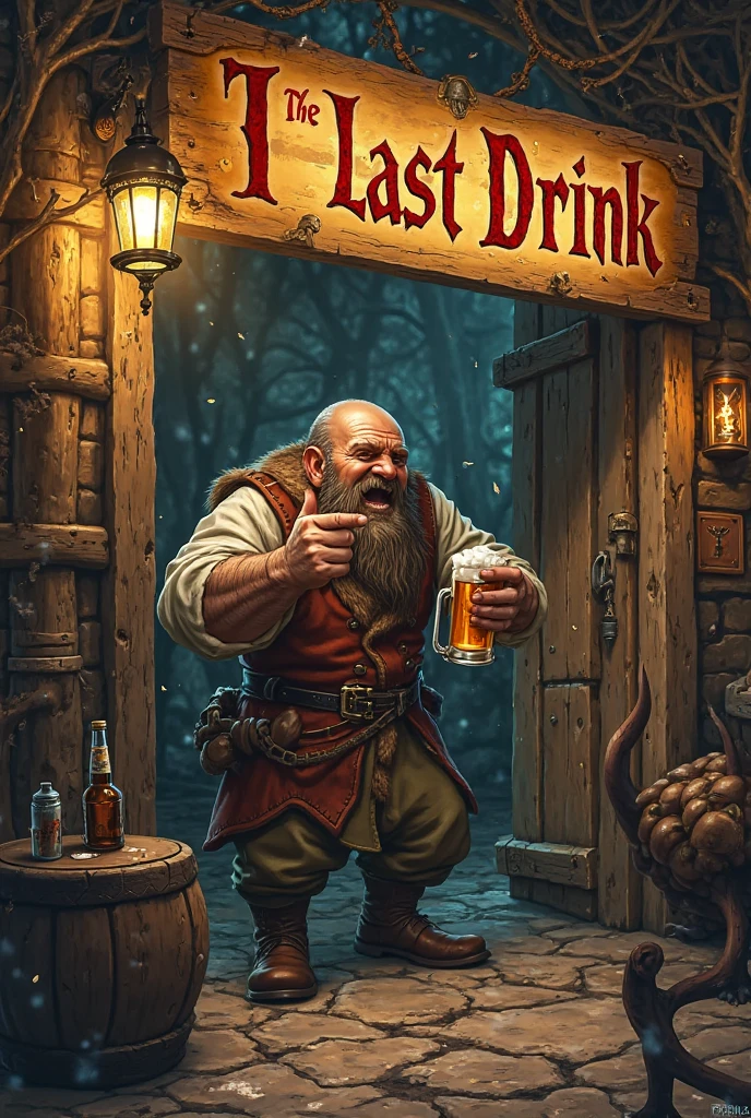 Red anthropomorphic wolf, drinking beer, male, chubby, wearing regular medieval clothes,