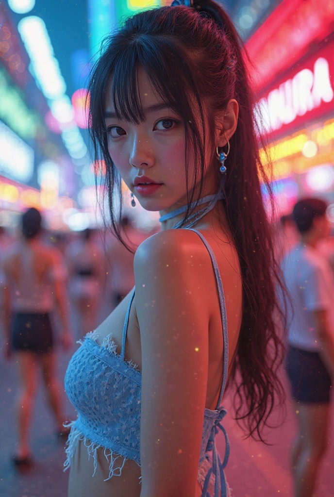 Sheer tank top、Transparent nipples、Big Tits、Transparent tank top、See-through pantyhose、Transparent pantyhose、festival、Fireworks display、Pussy line、Bite、Spread your legs、Purple Hair