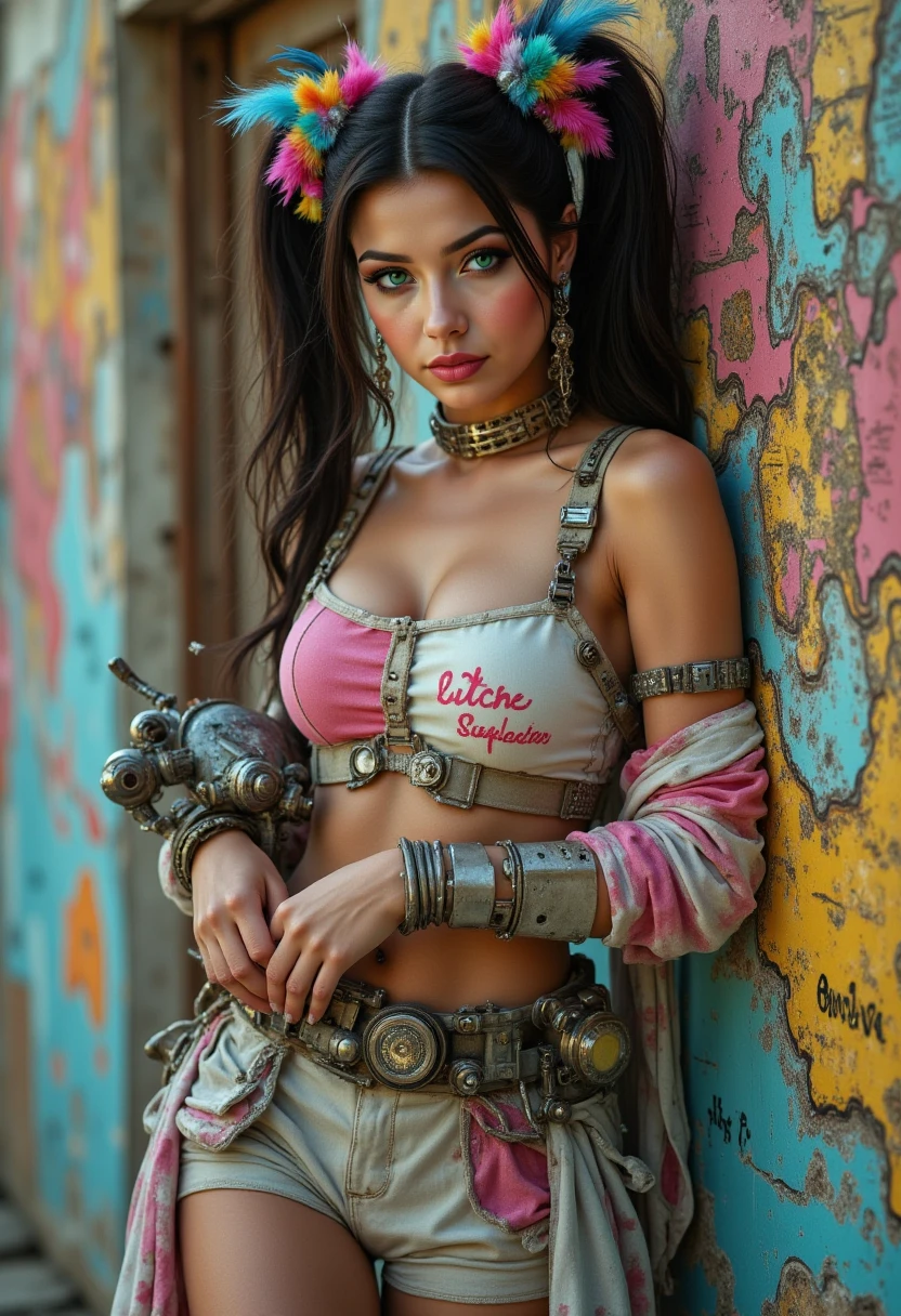 1girl,girl in Fantasy world in taverna drinks beer, blue lion eyes, black hair, white skin, small breasts ,slim waist and fit booty, she is a witch