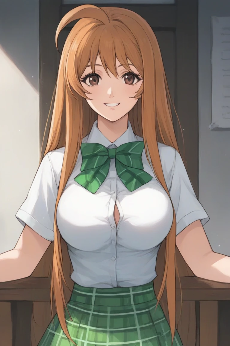 Highest quality,masterpiece, best resolution, nsfw, 1 girl, (portrait), close up, topless, (huge breasts:1.5), nipple,indoor, smile, standing, face viewer, horse ears, horse tail, Silence Suzuka