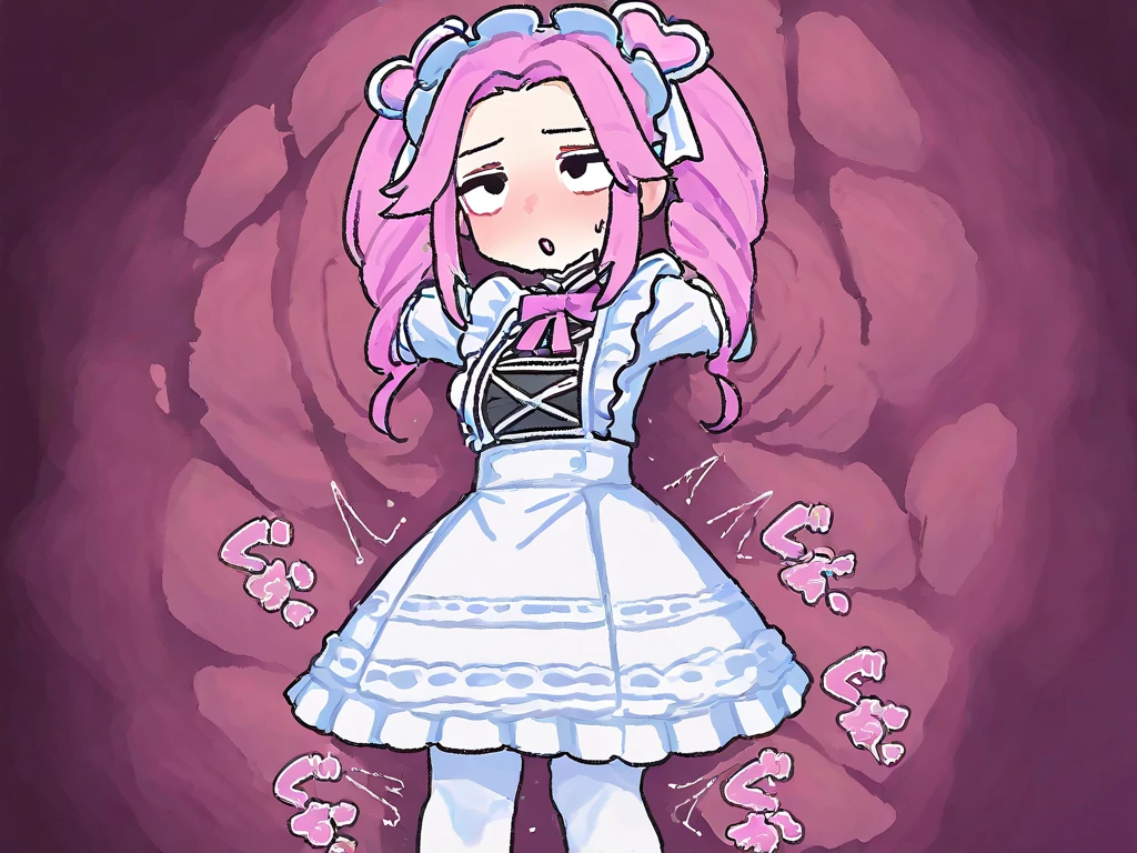 One girl, Cosmetan, anime style, methane, Twin Drill, Pink Hair, blue eyes, dress, Outdoor, Fallen leaves, (((1boy from skirt lift, A man pulls up a girl's skirt))), (((white panties, White garter belt, white garter hose))), (((from the front))),