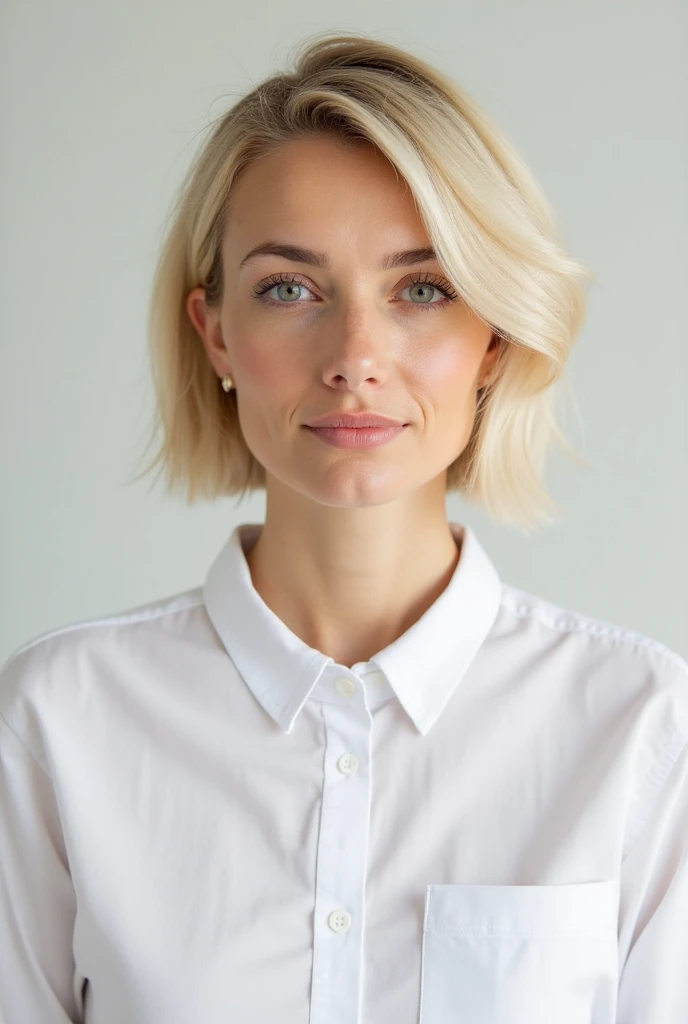 Jovem loira com olhos azuis e uma camisa azul posando para uma foto, Blonde and attractive features, young blonde girl, mulher jovem loira bonita, rosto detalhado, rosto jovem atraente, modelo feminino, cabelos loiros elegantes, ombro - comprimento do cabelo loiro, a girl with blonde hair, mulher jovem loira, cabelos loiros curtos, Attractive girl, loira mulher jovem bonita, foto retrato suave 8k, cabelos curtos loiros, Ashley Greene 8k
